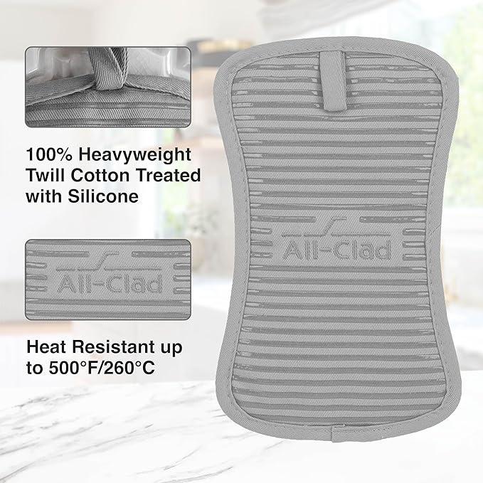 All-Clad Premium Pot Holder & Hot Pad: Heat Resistant to 500 Degrees - 100% Cotton, 10"x6.25" Hot Pad for Kitchen and Barbeque, (1-Pack), Titanium - Image 4