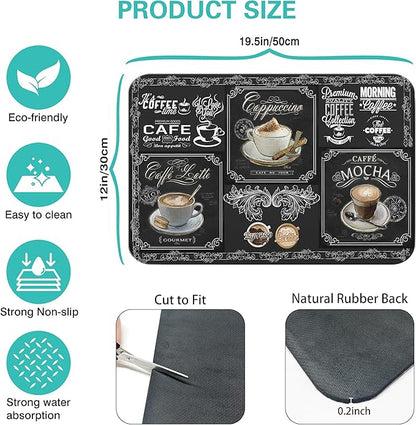Coffee Drying Mat - Anti-Slip Silicone Dish Drying Mats, Super Absorbent: 19in x 12in