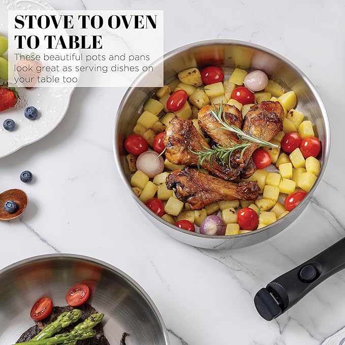 Country Kitchen Cookware Set with Removable Handle, Oven & RV Safe Pots and Pans Set, Stainless Steel, Original - Image 7