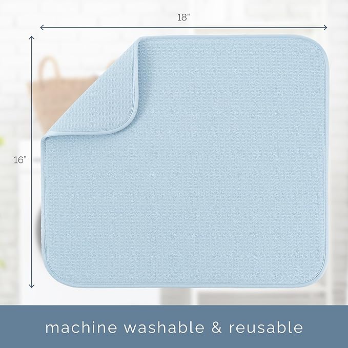 S&T INC. Dish Drying Mat, 16” x 18”, Absorbent Microfiber Kitchen Counter Mat, Dish Drying Pad for Dishes, Utensils, Pots and Pans, Large, Sky Blue - Image 6