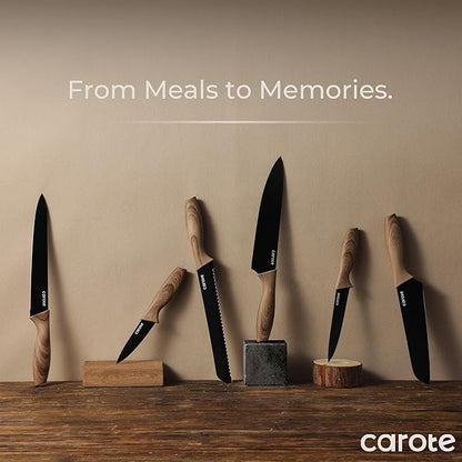 CAROTE 12PCS Knife Set, Stainless Steel Kitchen Knife Set with Nonstick Ceramic Coating, 6 Knives with Blade Guards, Rustproof, Easy-Clean, Black - Image 7
