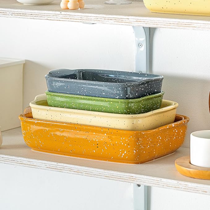 Ceramic Bakeware Dish Set of 3, Rectangular Baking Casserole for Oven,High Heat Resistant,Lasagna Pan Deep with Handles,Handcraft Speckle Series (13.8''/12''/9.6''Grey) - Image 7