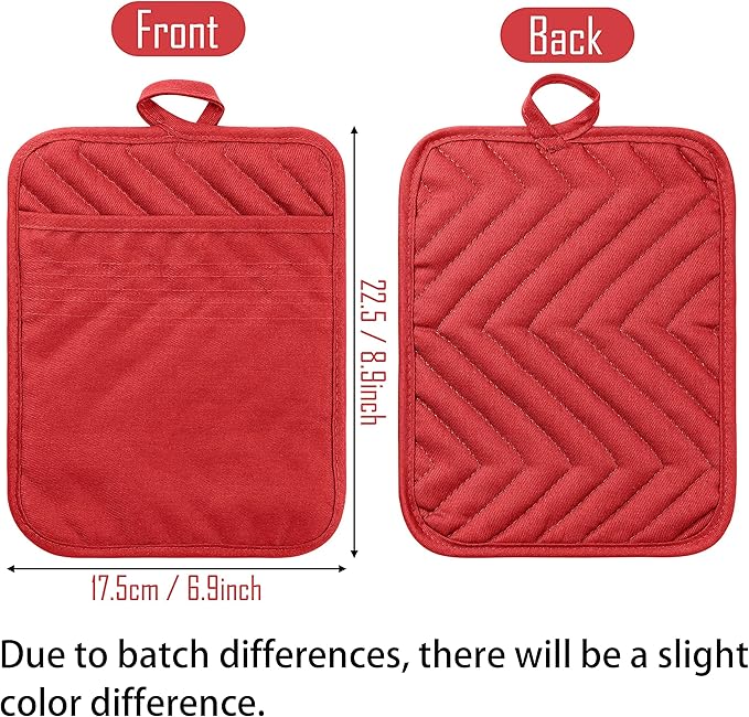 GROBRO7 5Pack Pocket Pot Holders Cotton Heat Resistant Potholder Multipurpose Hot Pads Machine Washable Oven Mitts Potholders Bulk for Daily Kitchen Baking and Cooking 7 x 9 Inch Red - Image 2