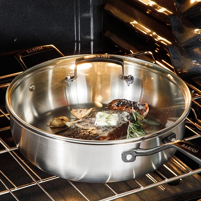 Babish 5-Qt Stainless Steel Sauté Pan with Lid – Heavy Duty Nonstick-Ready, Oven & Induction Safe, Everyday Kitchen Cookware - Image 2