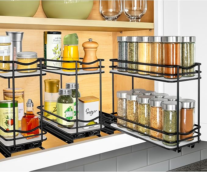 LYNK PROFESSIONAL® Pull Out Spice Organization for Cabinets - 4-3/8 inch Wide – Spice Rack for Inside Cabinets, Slide Out Spice Rack Organizer for cabinet – Pull Out Spice Rack, Sliding 2 Tier Black - Image 8