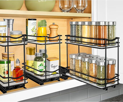 LYNK PROFESSIONAL® Pull Out Spice Organization for Cabinets - 4-3/8 inch Wide – Spice Rack for Inside Cabinets, Slide Out Spice Rack Organizer for cabinet – Pull Out Spice Rack, Sliding 2 Tier Black - Image 8