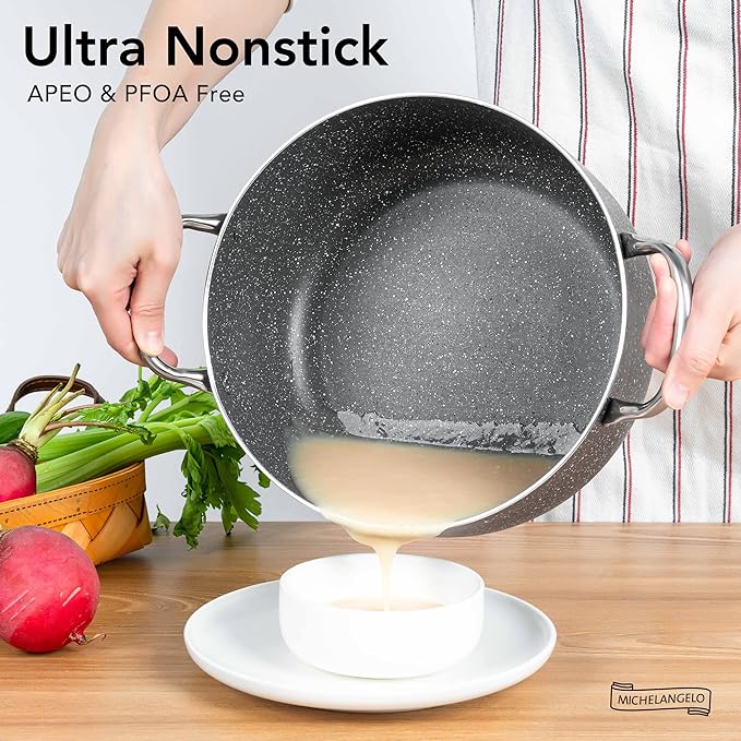 MICHELANGELO 5 Quart Stock Pot with Lid, Nonstick Soup Pot with Lid, Induction Pot for Cooking, 5 Qt Pot with Lid, Non Stick Pot for Kitchen, Stockpot with Stainless Steel Handle, Oven Safe - Image 2
