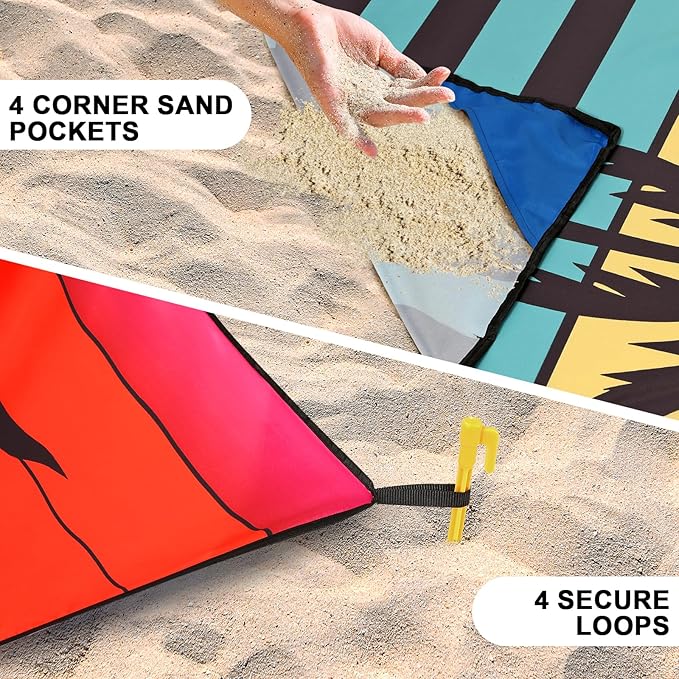 WIWIGO Beach Blanket Waterproof Sandproof Beach Mat 79" X 83"/10'x9'for 2-8 Adults Quick Drying Outdoor Picnic Mat Beach Accessories for Travel, Camping, Hiking - Image 2