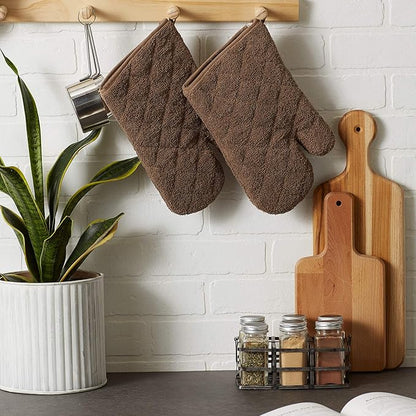 DII Basic Terry Collection 100% Cotton Quilted, Oven Mitt, Brown, 2 Piece