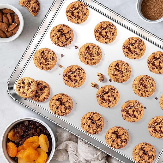 Homikit 1 Pack Baking Sheet, 16x12 Inch Stainless Steel Cookie Tray Set for Oven, Metal Jelly Roll Pan for Baking Cooking Toasting, Rustproof & Non Stick, Mirror Finish & Dishwasher Safe - Image 4