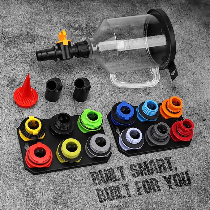 18-Piece No Spill Engine Oil Funnel Kit, 1.59QT/ 1.5L Automotive Coolant Funnel Set, 12 Adapters, Elbow Fitting, Arrow Screen & Magnetic Tray, Compatible with GM, Ford, BMW, Audi, Land Rover Etc - Image 6