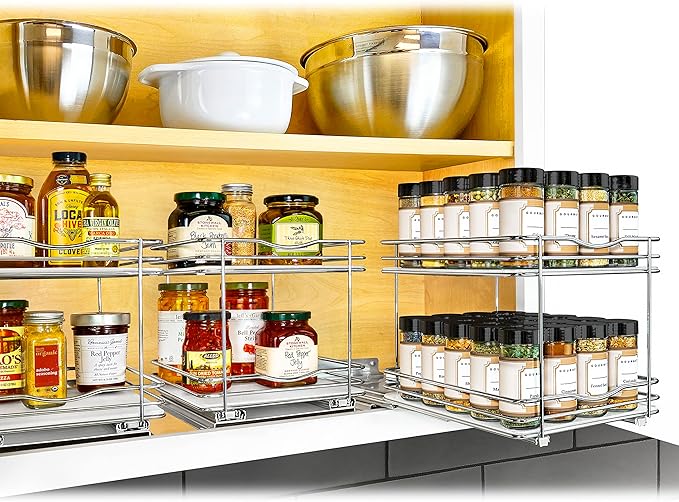 LYNK PROFESSIONAL® Pull Out Spice Organization for Cabinets - 8-3/8 inch Wide – Spice Rack for Inside Cabinets, Slide Out Spice Rack Organizer for cabinet – Pull Out Spice Rack, Sliding 2 Tier Chrome - Image 8