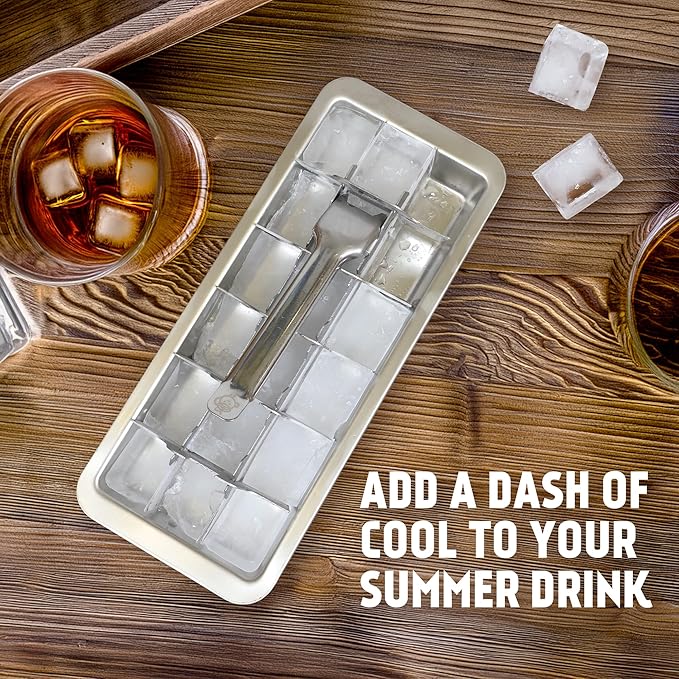 Stainless Steel Ice Cube Tray with lever (11", 18 cubes), Classic Metal Ice Cube Trays for Freezer, Vintage & Retro, Non Toxic, Plastic Free, Dishwasher safe - Image 5