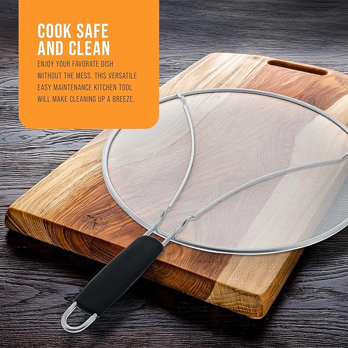 U.S. Kitchen Supply Stainless Steel Splatter Guard 13" Fine Mesh Cover, Grease & Oil, Splatter Screen for Frying Pan, Cooking Pots, with Resting Feet & Comfort Grip Handle - Image 7