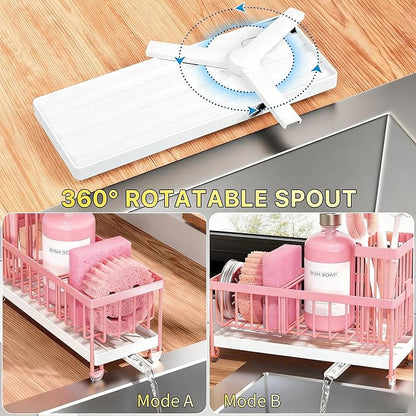 Cisily Sponge Holder for Kitchen Sink, Sink Caddy Organizer with High Brush Holder, Kitchen Countertop Organizers and Storage Essentials, Rustproof 304 Stainless Steel (Pink, 9.25″) - Image 3