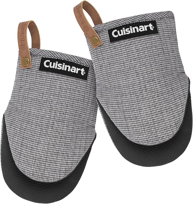 Cuisinart Heritage Mini Oven Mitts – 5.5” x 7” Heat-Resistant Kitchen Mitts for Oven with Non-Slip Neoprene Palm, Cotton Filling, and Faux Leather Loop – Durable Oven Mitt Set for Cooking & Baking by BestBrands