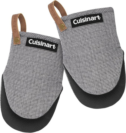 Cuisinart Heritage Mini Oven Mitts – 5.5” x 7” Heat-Resistant Kitchen Mitts for Oven with Non-Slip Neoprene Palm, Cotton Filling, and Faux Leather Loop – Durable Oven Mitt Set for Cooking & Baking by BestBrands