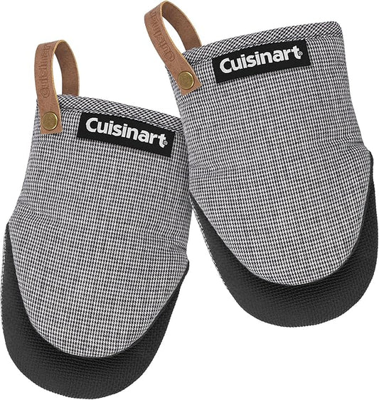 Cuisinart Heritage Mini Oven Mitts – 5.5” x 7” Heat-Resistant Kitchen Mitts for Oven with Non-Slip Neoprene Palm, Cotton Filling, and Faux Leather Loop – Durable Oven Mitt Set for Cooking & Baking by BestBrands