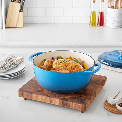 Amazon Basics Enameled Cast Iron Dutch Oven Pot with Lid, Oven Safe, Heavy-Duty, Dual Handles for Roasting and Stews, 7.3-Quart, Blue - Image 6