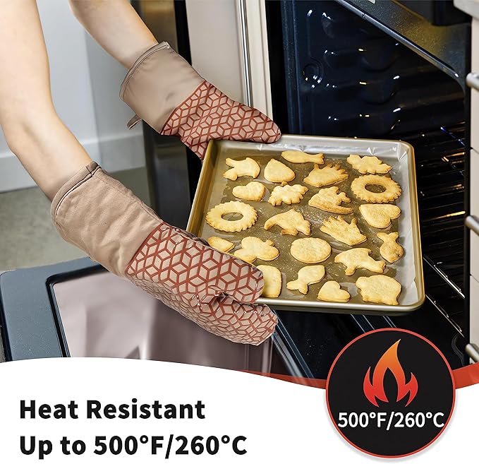 Oven Mitts And Pot Holders Set 6Pcs,Kitchen Oven Glove,High Heat Resistant 500°F Large Size Oven Mits And Potholders With Soft Cotton Lining And Non-Slip Silicone Surface For Cooking (Brown) - Image 2