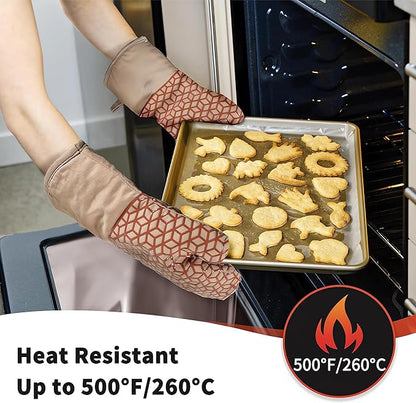 Oven Mitts And Pot Holders Set 6Pcs,Kitchen Oven Glove,High Heat Resistant 500°F Large Size Oven Mits And Potholders With Soft Cotton Lining And Non-Slip Silicone Surface For Cooking (Brown) - Image 2