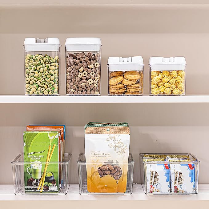 Vtopmart 2 Pack Food Storage Organizer Bins, Clear Plastic Bins for Pantry, Kitchen, Fridge, Cabinet Organization and Storage, 4 Compartment Holder Packets, Snacks, Pouches, Spice Packets - Image 4