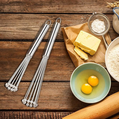 Patelai 2 Pieces Stainless Steel Ball Whisk Wire Egg Whisk Set Kitchen for Cooking, Blending, Whisking, Beating, Stirring(10 Inch and 12 Inch)