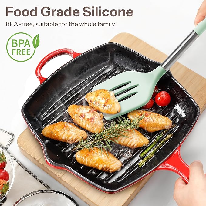 NCUE Silicone Cooking Utensils Set, 28 Pcs Kitchen Utensils Set 446°F Heat Resistant Spatula Set, Food Grade Silicone and Stainless Steel Handle Kitchen Gadgets for Nonstick Cookware BPA Free - Image 3