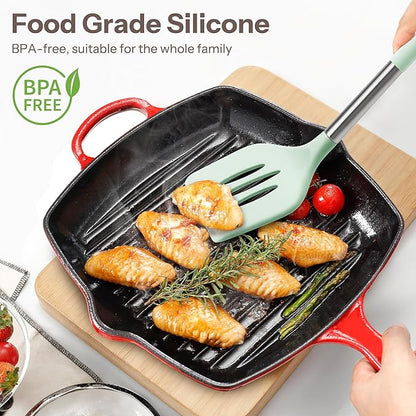 NCUE Silicone Cooking Utensils Set, 28 Pcs Kitchen Utensils Set 446°F Heat Resistant Spatula Set, Food Grade Silicone and Stainless Steel Handle Kitchen Gadgets for Nonstick Cookware BPA Free - Image 3