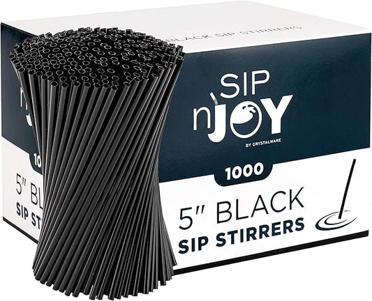 Coffee Stirrers Sticks, Disposable Plastic Drink Stirrer Sticks, 1000 Stirrers, Use It As A Coffee Straws Or A Cocktail Mixers (Black, 5-Inch (Pack of 1) by EskayProducts