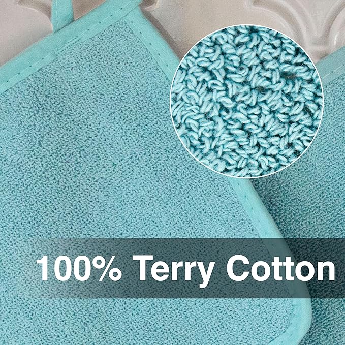 RITZ Terry Potholder & Hot Pad: Unparalleled Heat Resistant, Durable 100% Cotton – Ergonomically Designed for Optimal Grip – Easy-Care Machine Washable – 2-Pack, Dew - Image 2
