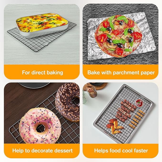 2PCS Cooling Racks for Cooking and Baking - 10" x 15"Heavy Duty Stainless Steel Wire Rack for Baking, Grilling, Roasting - Oven & Dishwasher Safe - Fits Jelly Roll Sheet Pan（Black） - Image 4