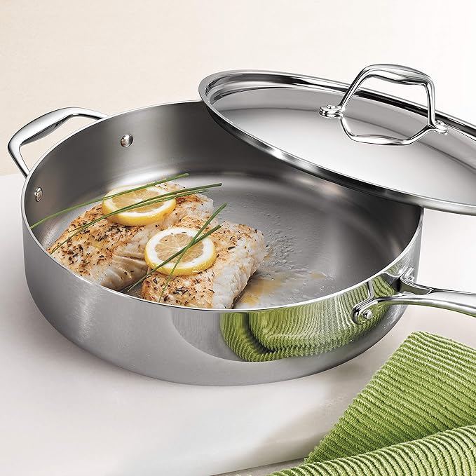 Tramontina Signature Tri-Ply Clad Stainless Steel 6-Quart Saute Pan with Lid, Induction-Ready Cooking Pan, Dishwasher-Safe, NSF-Certified, Made in Brazil - Image 3