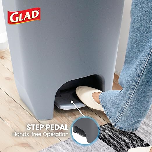 Glad Kitchen Trash Can | Large Plastic Waste Bin with Odor Protection of Lid | Hands Free with Step On Foot Pedal and Garbage Bag Rings, 13 Gallon, Grey - Image 4