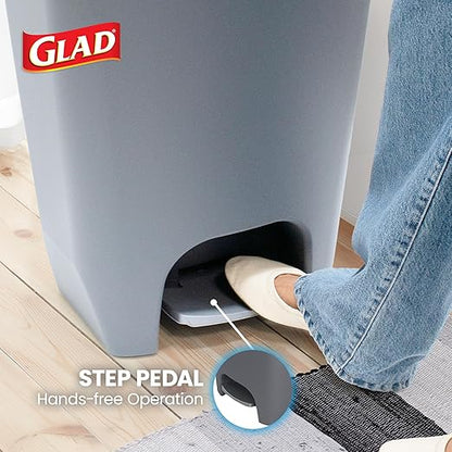 Glad Kitchen Trash Can | Large Plastic Waste Bin with Odor Protection of Lid | Hands Free with Step On Foot Pedal and Garbage Bag Rings, 13 Gallon, Grey - Image 4