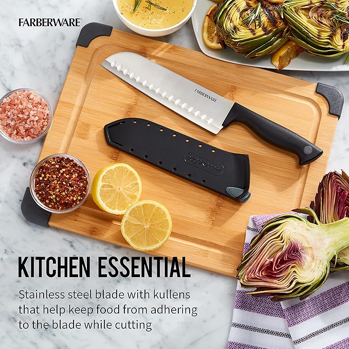 Farberware Edgekeeper 7-Inch Santoku Knife with Self-Sharpening Blade Cover, High Carbon-Stainless Steel Kitchen Knife with Ergonomic Handle, Razor-Sharp Knife, Black - Image 6