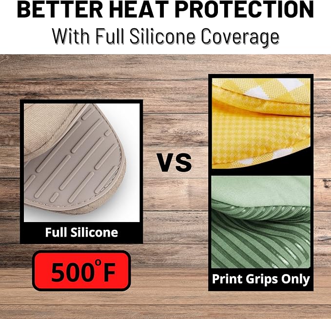 Oven Mitts Heat Resistant – (Grey Color) Mini Oven Mitts, Silicone Gloves Heat Resistant, Kitchen Gloves for Cooking, Silicone Oven Mitts & Pot Holders Sets, Kitchen Pot Holders & Oven Mitts Sets
