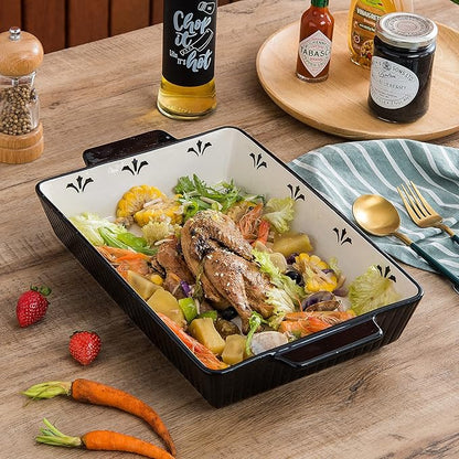 Baking Dishes Bakeware Set Ceramic Casserole Dish, Rectangular Shape, Oven safe, Nonstick, for Cooking, Cake Dinner, Kitchen, 13x9inch, 3pcs, Black - Image 7