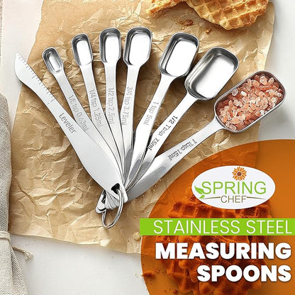 Spring Chef Stainless Steel Measuring Spoons Set of 8 with Leveler, Metal Teaspoon & Tablespoon Measuring Spoons for Dry & Liquid Ingredients, Fits in Spice Jars - Kitchen Gadgets For Baking & Cooking - Image 2