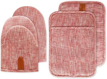 4Pcs Heat Resistant Oven Mitts & Potholders (Up to 500°F), Flexible Kitchen Accessories for BBQ, Baking, Microwave, Stovetop Use and More (Pink) by Unknown
