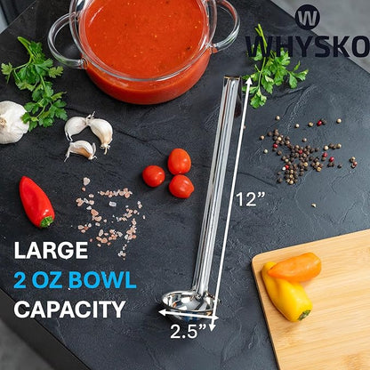 Whysko Soup Ladle Stainless Steel, 2 oz Metal Ladle Spoon, Rustproof Heat Resistant Materials for Cooking and Serving Soups and Sauces, Commercial Grade for Restaurants Catering and Kitchen Essentials