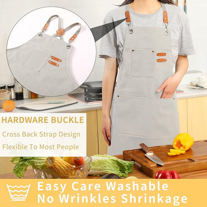 Tosewever Canvas Cross Back Chef Cotton Aprons for Men Women with Large Pockets - Image 5