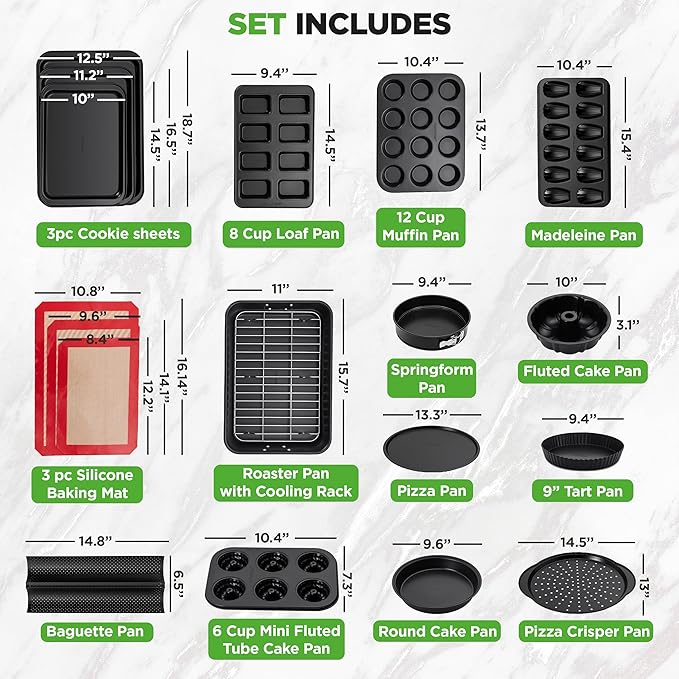 NutriChef 42-Piece Ultimate Nonstick Bakeware Set - Carbon Steel Baking Pans, Everyday Baking Tools, Oven Mitts, & More - Ideal for Baking Delicious Savory & Sweet Treats - Complete Set for Bakers - Image 2