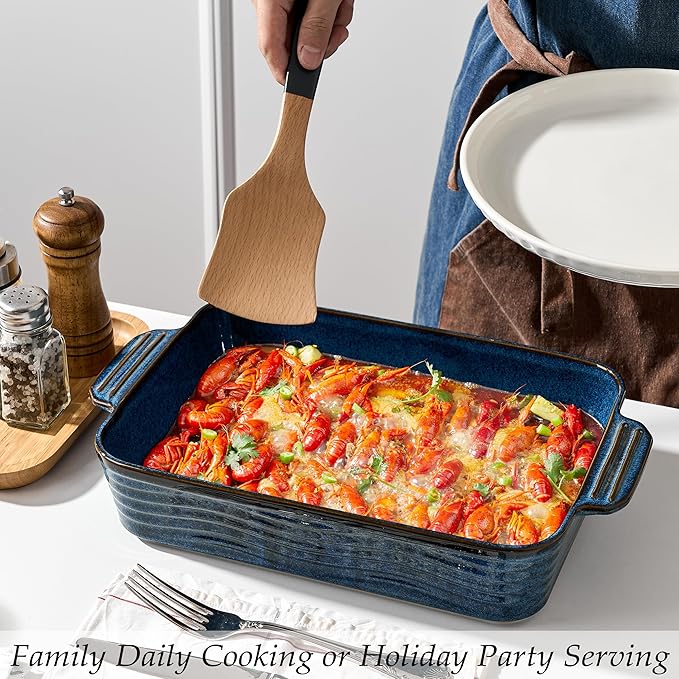 Kiln-Transformed Blue Ceramic Baking Dish Set of 3, Casserole Dishes for Oven, Square Porcelain Bakeware Set with Handles, Lasagna Baking Pan for Cooking, Perfect for Baking and Serving, Housewarming, Halloween, Thanksgiving, Christmas, New Year - Image 3