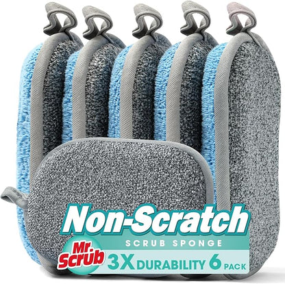 Sponges Kitchen Dish Sponge for Washing Dishes Cleaning Kitchen, All-Purpose, 6 Pack, Non Scratch, Rough Scrubbers Side for Non-Stick Cookware, Soft Microfiber Scrub Side for Dishes, Mr. Scrub by MrScrubCleaninghelpers