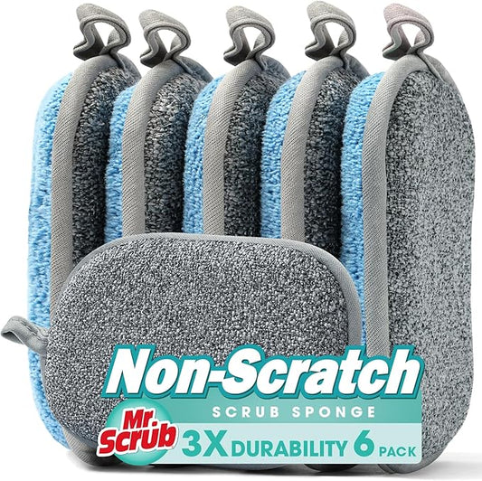 Sponges Kitchen Dish Sponge for Washing Dishes Cleaning Kitchen, All-Purpose, 6 Pack, Non Scratch, Rough Scrubbers Side for Non-Stick Cookware, Soft Microfiber Scrub Side for Dishes, Mr. Scrub by MrScrubCleaninghelpers
