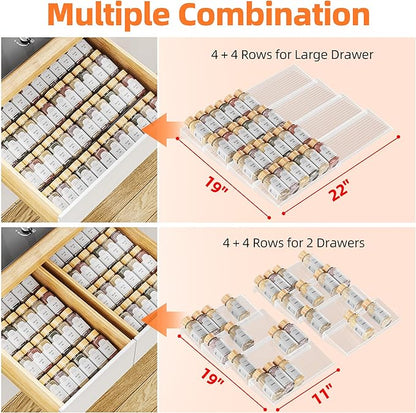 MUDEELA Clear Spice Drawer Organizer, 4 Tier- 2 Set (8 Packs) Spice Rack for Drawer, Expandable From 11" to 22" Kitchen Seasoning Organizers and Storage for Drawer (Jars not included) - Image 8