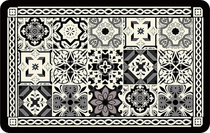 Boho Dish Drying Mat for Kitchen Counter - Super Absorbent Faux Leather Kitchen Mat, Quick Dry & Non-Slip Countertop Protector, Aesthetic Bohemian Decor for Coffee Bar (17"x31.5", Black)