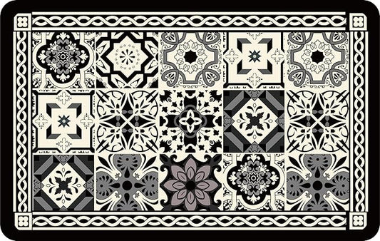 Boho Dish Drying Mat for Kitchen Counter - Super Absorbent Faux Leather Kitchen Mat, Quick Dry & Non-Slip Countertop Protector, Aesthetic Bohemian Decor for Coffee Bar (17"x31.5", Black)