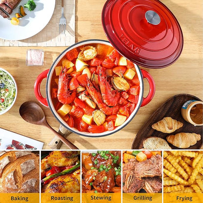 Velaze 7.5 QT Dutch Oven Pot with Lid, Enameled Cast Iron Dutch Oven with Dual Handles for Sourdough Bread Baking, Cooking, Non-stick Enamel Coated Cookware (RED) - Image 5